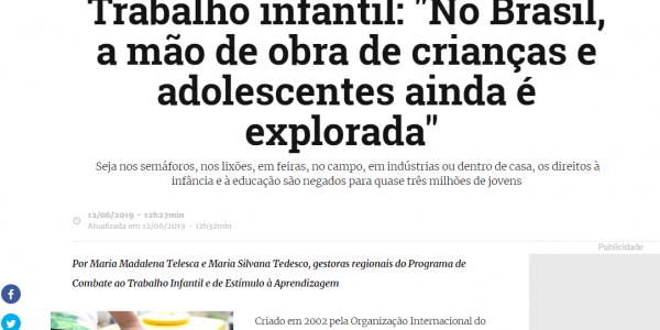 “No Brasil, a mão de obra de crianças e adolescentes ainda é explorada”