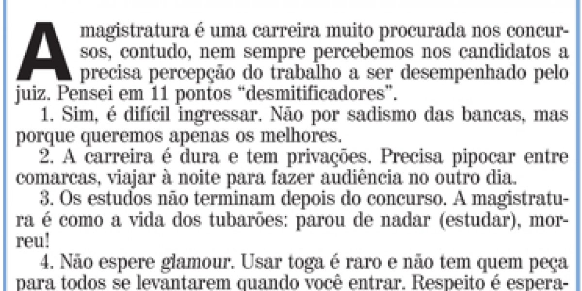 “Ser e não ser juiz”, de autoria do magistrado Rodrigo Trindade de Souza.