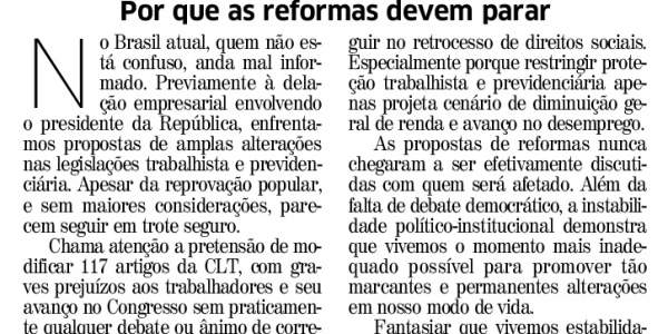 Por que as reformas devem parar: artigo no Correio do Povo