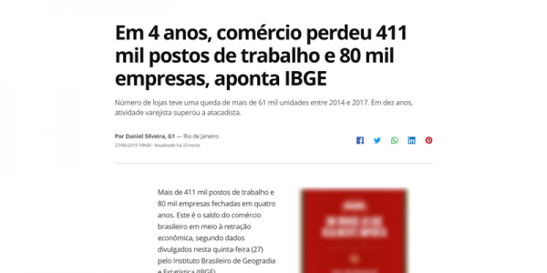 Em 4 anos, comércio perdeu 411 mil postos de trabalho e 80 mil empresas, aponta IBGE